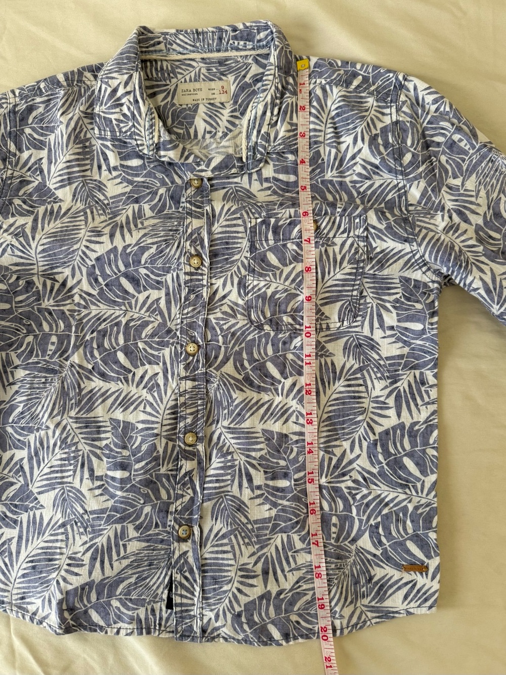 Zara Boys White Button-Down with Blue Leaf Print // size 9 - Picture 10 of 12